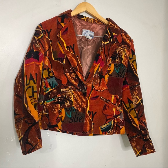Kenzo Jackets & Blazers - Rare KENZO JEANS 90s Velvet Collage Print Jacket Great Wave Hokusai Label FR 40